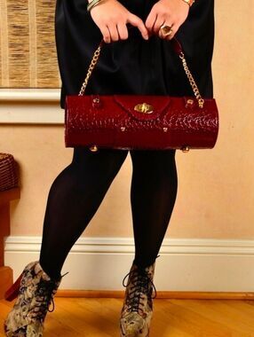 Picnic at Ascot Wine Carrier & Purse Clutch Burgundy Faux Leather Vegan 14.x 5